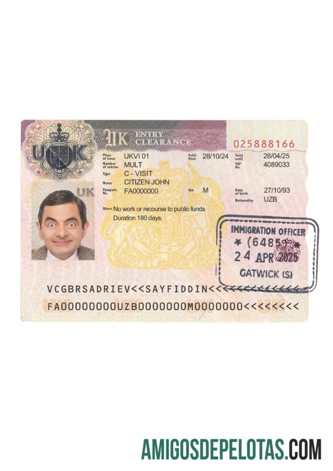 Visto de entrada no Reino Unido 2024 presente exemplo real